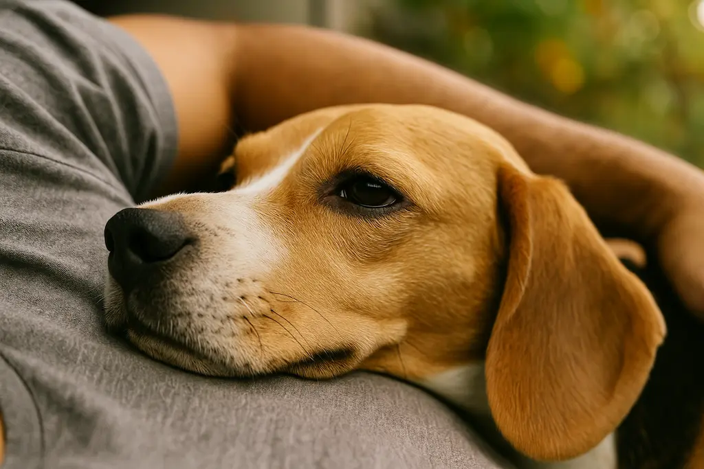 Perro apoya cabeza sobre dueño